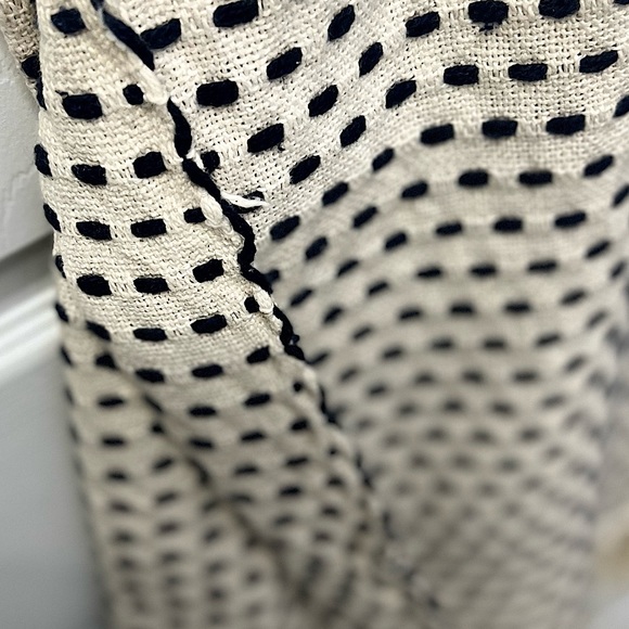 Boho throw! Navy and off white elegant fringed decorative accent. - Picture 3 of 7